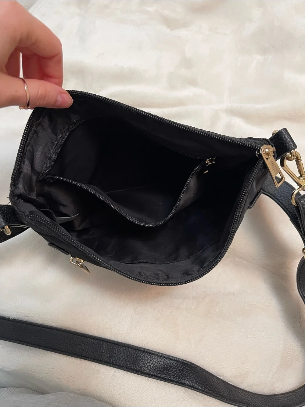 Everyday Black Crossbody Bag with Gold Hardware